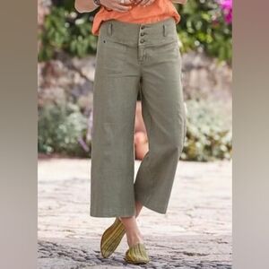 Sundance Cropped Wide Leg Linen Tencel Pants in Olive Green Size 10 Petite NWT